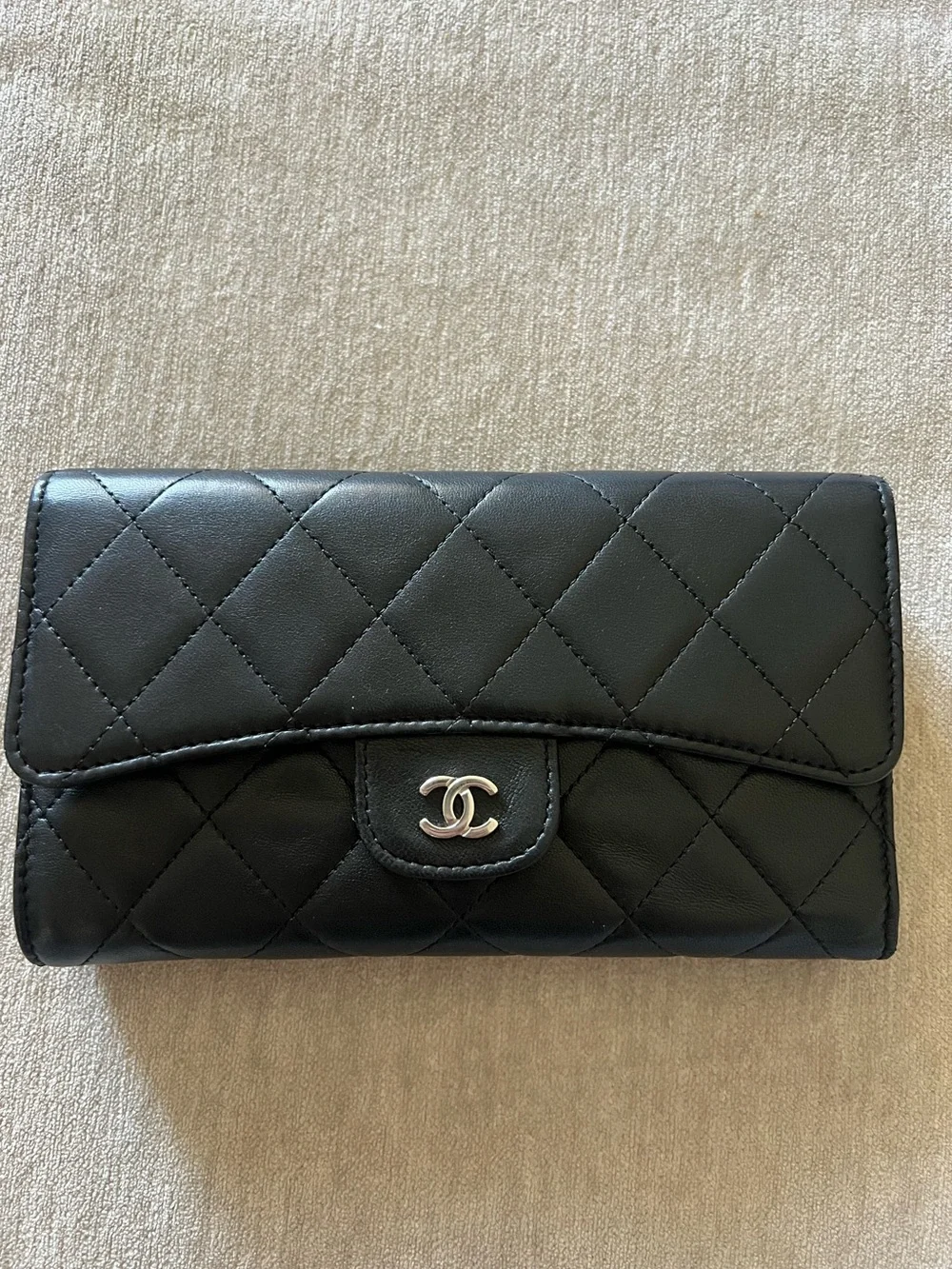 Chanel Classic Long Flap Wallet Lambskin Authentic Good Condition